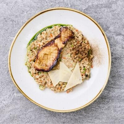 king oyster mushroom pearl barley risotto